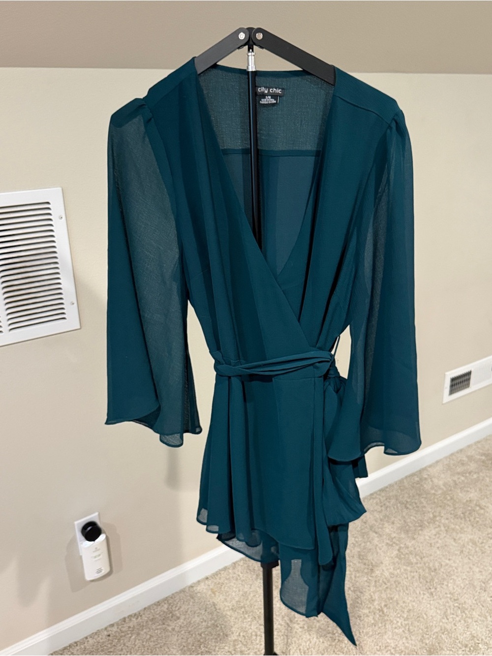 City Chic Deep Teal Wrap Dress with Flowing Asymmetric Hem